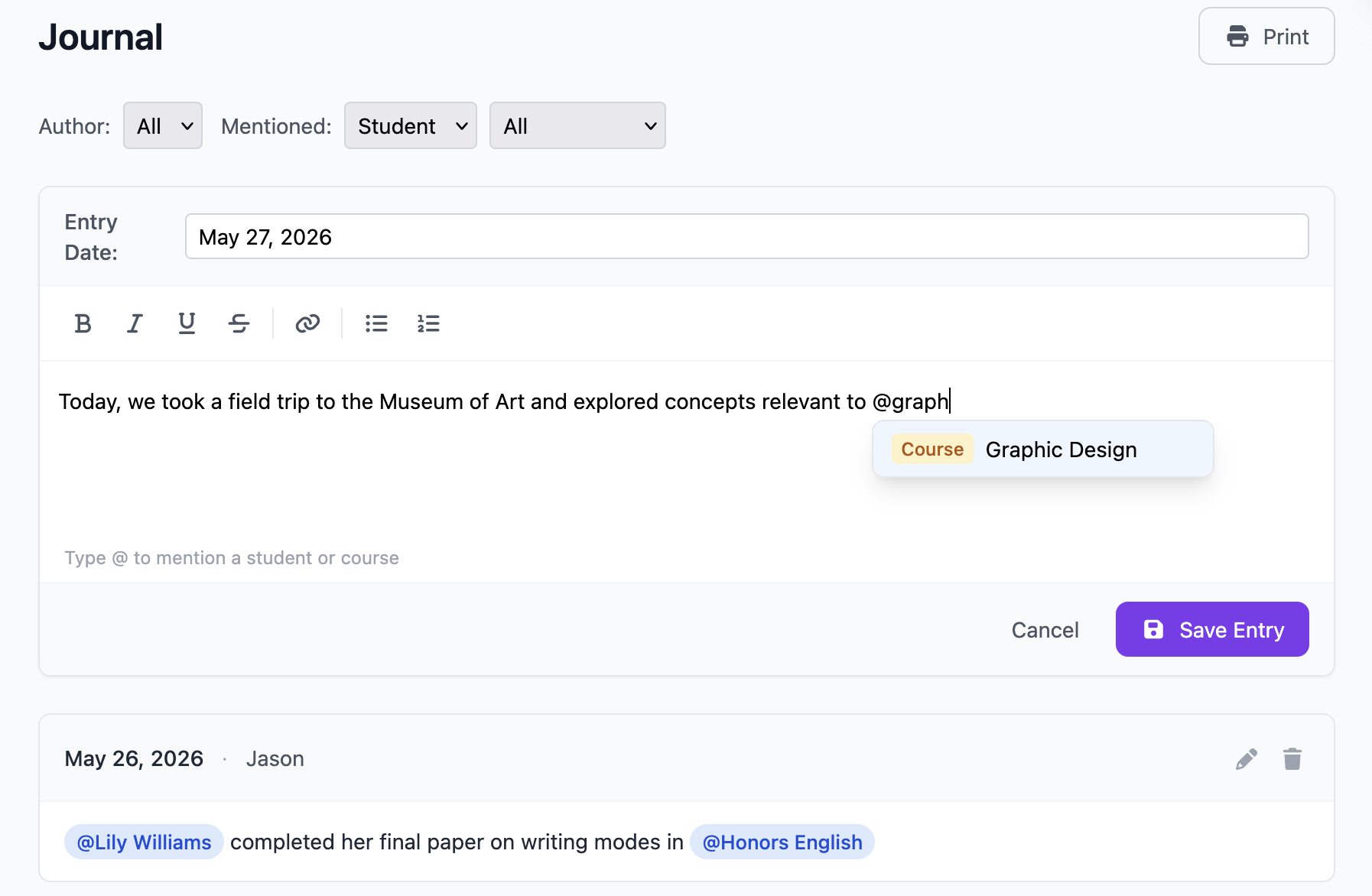Journaling in Scholaright
